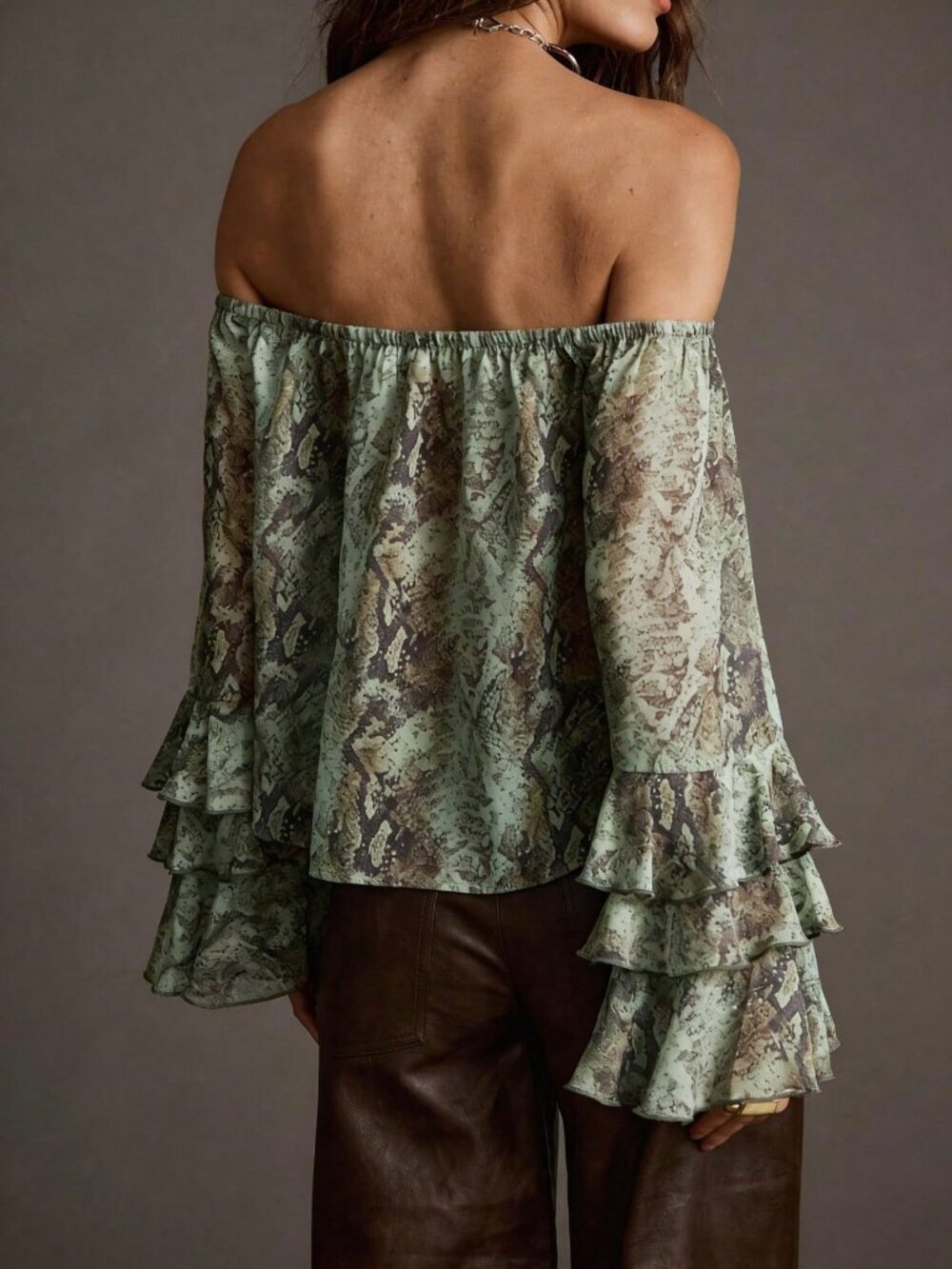 Green Boho Women's Off-Shoulder Blouse - Picture 2 of 5